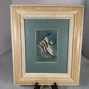 Vintage Joan Gray Batik Fabric Painting Framed Signed Angelfish Wall Decor